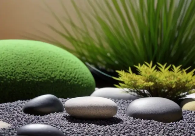 Reiki practitioner meditating in a Zen garden