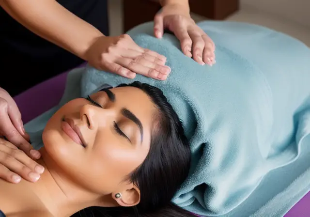 Terapeuta de Reiki aplicando as mãos em uma pessoa durante uma sessão de Reiki