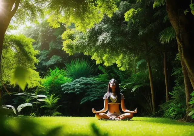 Person meditating in nature