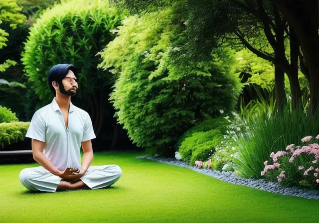 Person meditating in a peaceful garden