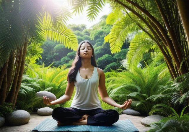 Person meditating in a peaceful natural setting