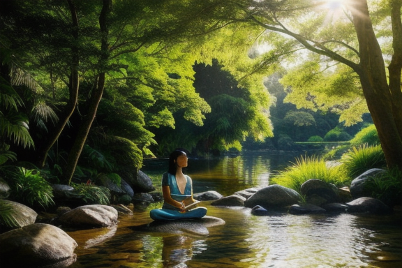 Person meditating in a serene natural setting