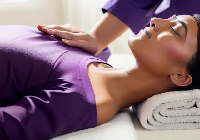 Person meditating and practicing Reiki self-treatment